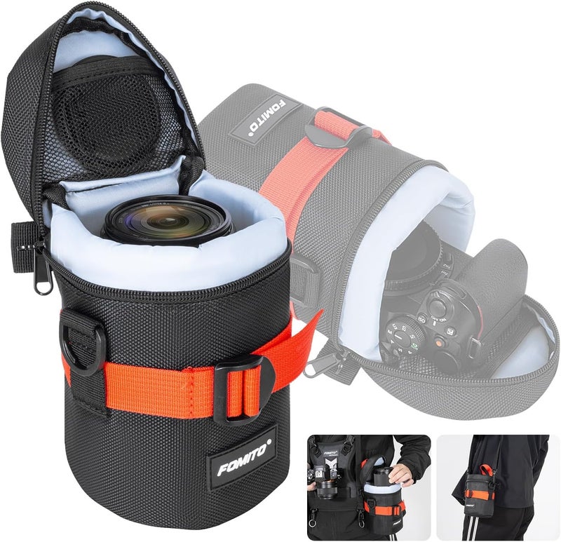 FOMITO Camera Lens Case Pouch Bag for Canon EF-S 17-55mm/17-85mm,EF 35mm f2, Nikon AF-S 18-200mm/18-105mm/18-300mm, Fujifilm XF 56mm f1.2 R & More Lens Below 3.94" x 6.1"(D x L) - Black M size - Image 1